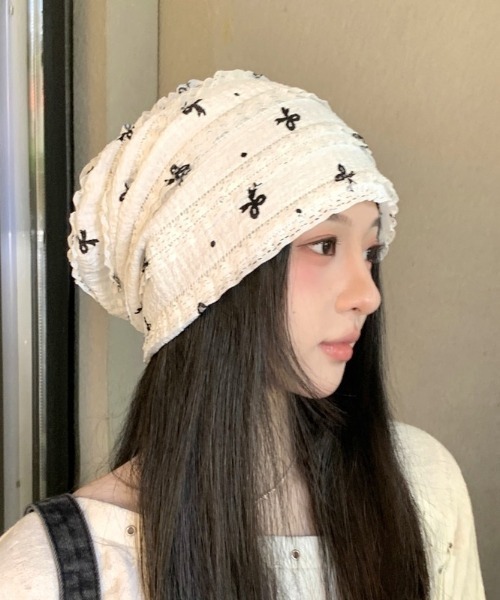 ニット帽 ニットキャップ レースリボンサマーニットビーニー レディース | lulufa | 06