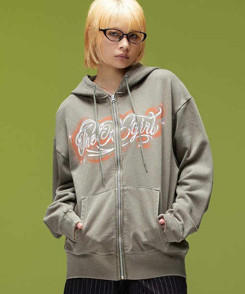 X-girl（エックスガール） パーカー LETTERING SPRAY LOGO ZIP UP 