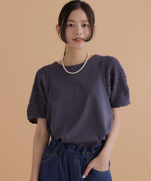 tシャツ 半袖 パフジャカードコンビジャージー パフスリーブカットソー レディース | 組曲 | 03