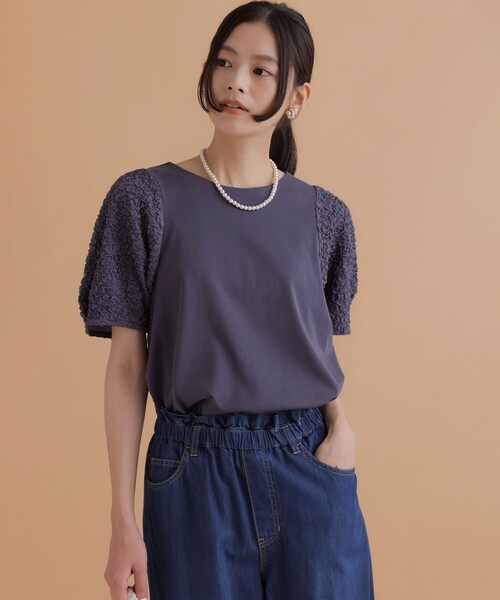 tシャツ 半袖 パフジャカードコンビジャージー パフスリーブカットソー レディース | 組曲 | 05