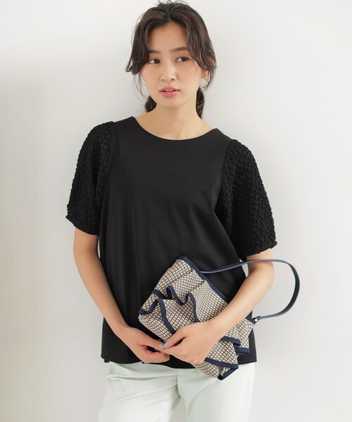 tシャツ 半袖 パフジャカードコンビジャージー パフスリーブカットソー レディース | 組曲 | 16