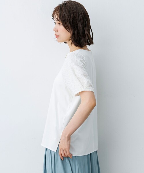 tシャツ 半袖 パフジャカードコンビジャージー パフスリーブカットソー レディース | 組曲 | 21