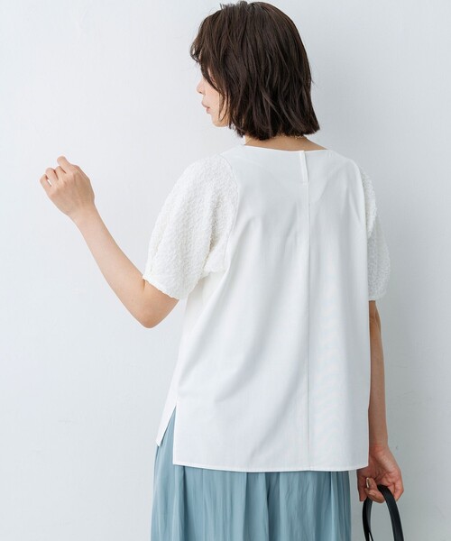 tシャツ 半袖 パフジャカードコンビジャージー パフスリーブカットソー レディース | 組曲 | 22