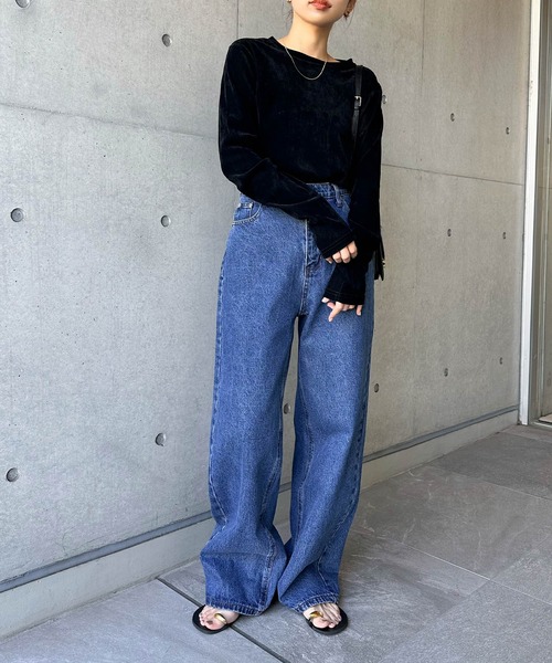 「evernavy」 デニムパンツ L ブルー レディース_画像5