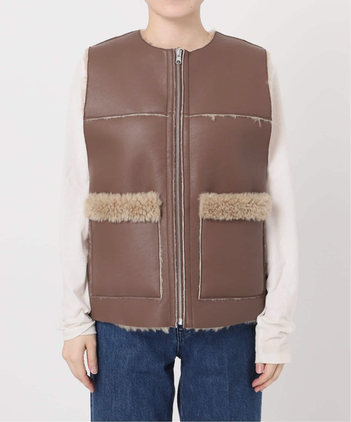 Sov. ダブスタ リアル ムートン ダンボールニットベスト 羊革 ジレ 36 B.C STOCK（ベーセーストック） ベスト ジレ 「追加」ムートンライク
