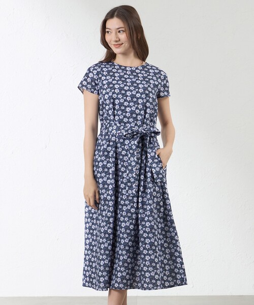 AMACA アマカ 半袖 ワンピース ネイビー AMACA（アマカ） ワンピース 半袖 「LIBERTY」May Morris サック