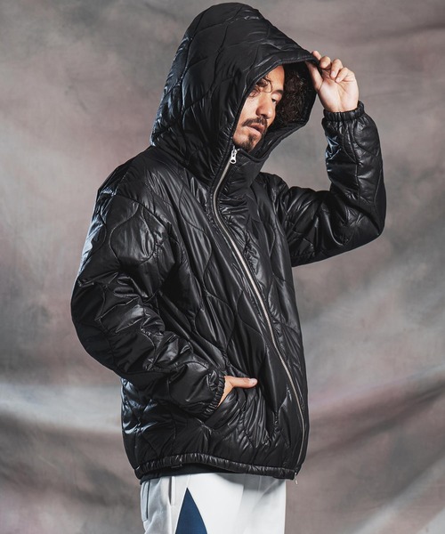 ナイロンジャケット mj11785-Wave Quilted Zip Hooded Coat キルトナイロンフーディージャケット(AG07-012acg) メンズ