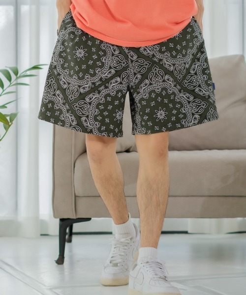 パンツ 【SIDEWAY STANCE】 ペイズリーバンダナ柄 ワイドシルエット バギー ショートパンツ セットアップ対応