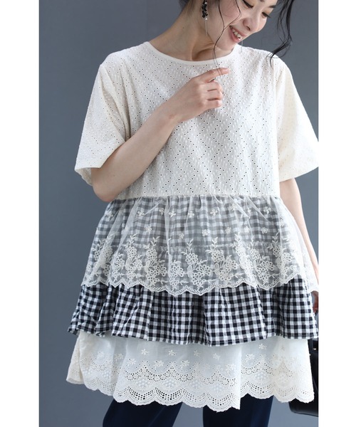 cawaii tシャツ 3段に重なるフリル裾プルオーバートップス レディース
