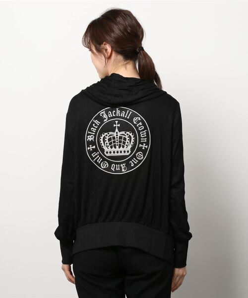 BLACK JACKALL CROWN パーカー レーヨン天竺 ロゴ刺繍アップリケ ZIP