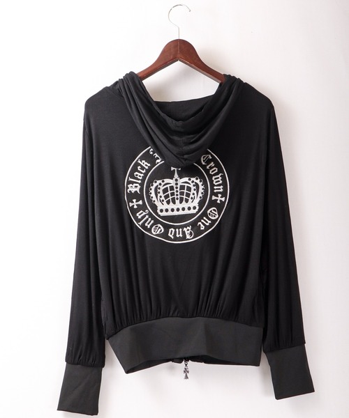 BLACK JACKALL CROWN パーカー レーヨン天竺 ロゴ刺繍アップリケ