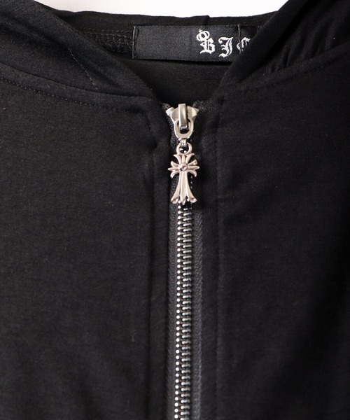 パーカー BLACK JACKALL CROWN レーヨン天竺 ロゴ刺繍アップリケ ZIPパーカー レディース BLACK JACKALL CROWN パーカー レーヨン天竺 ロゴ刺繍アップリケ