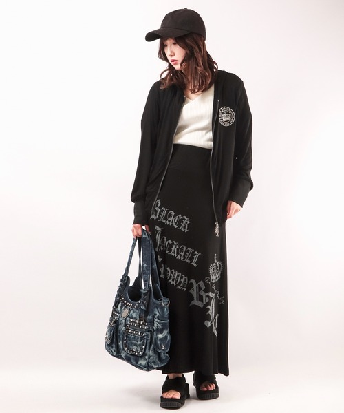 パーカー BLACK JACKALL CROWN レーヨン天竺 ロゴ刺繍アップリケ ZIPパーカー レディース BLACK JACKALL CROWN パーカー レーヨン天竺 ロゴ刺繍アップリケ
