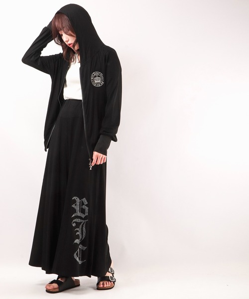 パーカー BLACK JACKALL CROWN レーヨン天竺 ロゴ刺繍アップリケ ZIPパーカー レディース セール】BLACK JACKALL CROWN レーヨン天竺 ロゴ刺繍アップリケ