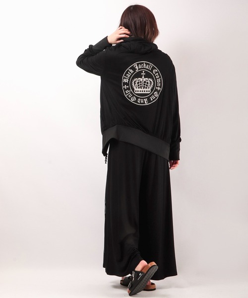 パーカー BLACK JACKALL CROWN レーヨン天竺 ロゴ刺繍アップリケ ZIPパーカー レディース BLACK JACKALL CROWN パーカー レーヨン天竺 ロゴ刺繍アップリケ