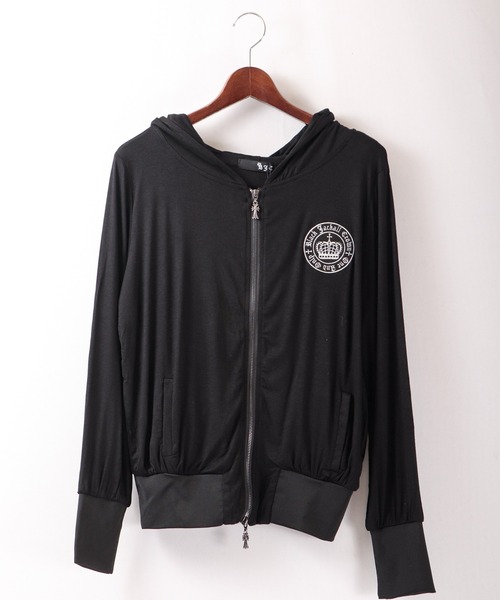 BLACK JACKALL CROWN パーカー レーヨン天竺 ロゴ刺繍アップリケ ZIP