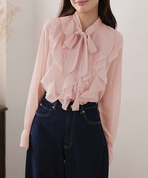 ULYSSES ブラウス シャツ フリルリボンシアーブラウス レディース