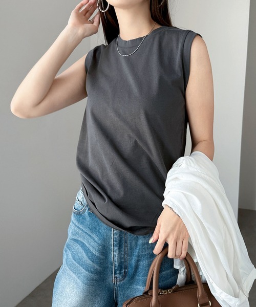 andme tシャツ 「新色追加」コットン天竺ノースリーブトップス