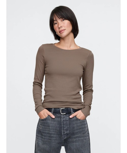 GAP tシャツ モダンクルーネック長袖Tシャツ レディース