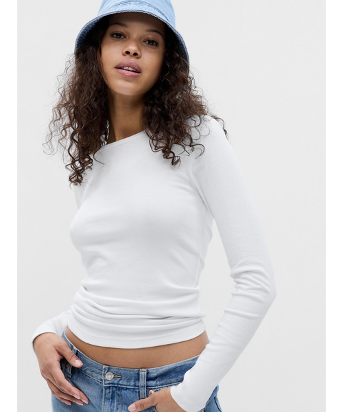 GAP tシャツ モダンクルーネック長袖Tシャツ レディース