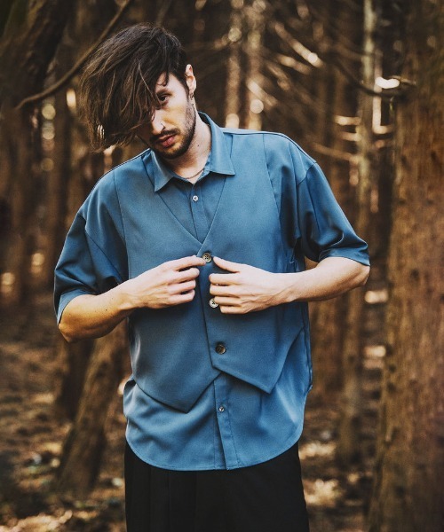 NO ID.（ノーアイディー） シャツ 「NO ID.」Vest Layered Big Shirt