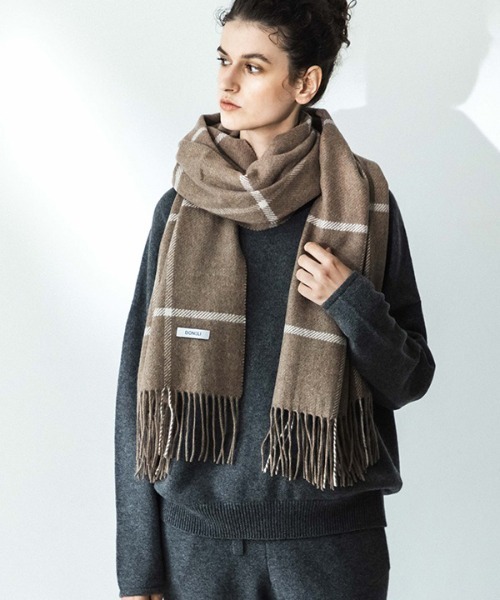 ストール マフラー 「DONGLI」RECYCLED CASHMERE WINDOWPANE STOLE レディース