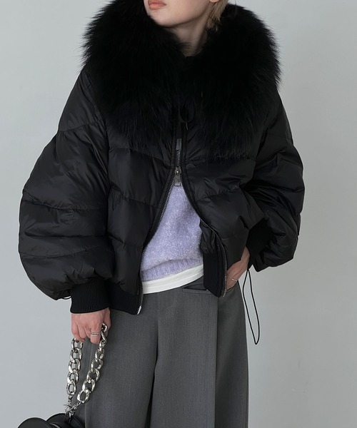 ブラウン ファー付きダウンジャケット RUIRUE BOUTIQUE ダウンコート ダウンジャケット フォックス