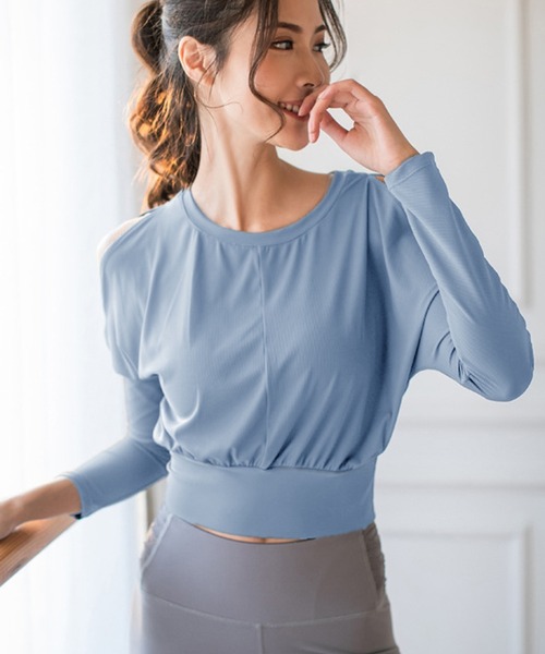 HYS SHOP レディース 長袖オープンショルダークロップドヨガウェア