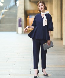 美品✨ セリーヌ パンツスーツ セットアップ ネイビー ステッチ ウール100 RUIRUE BOUTIQUE セットアップ ノーカラードルマンスリーブ