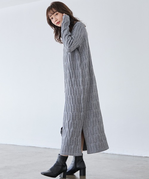 ラメライン入り ウールカシミヤ ワンピース ワンピース ニット