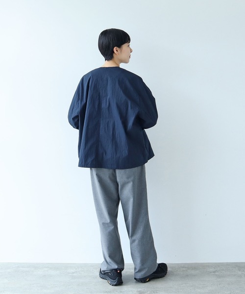 平日セール　PAR ICI コットンナイロンウェザー ノーカラージャケット黒 PAR ICI ジャケット ノーカラージャケット コットンナイロン