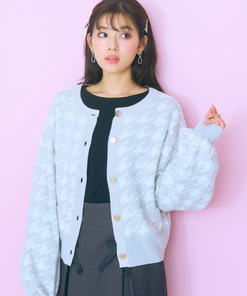 大きいサイズ レディース トップス  ラメニット千鳥格子柄カーディガン marun 大きいサイズ＞ラメニット千鳥格子柄カーディガン marun 通販