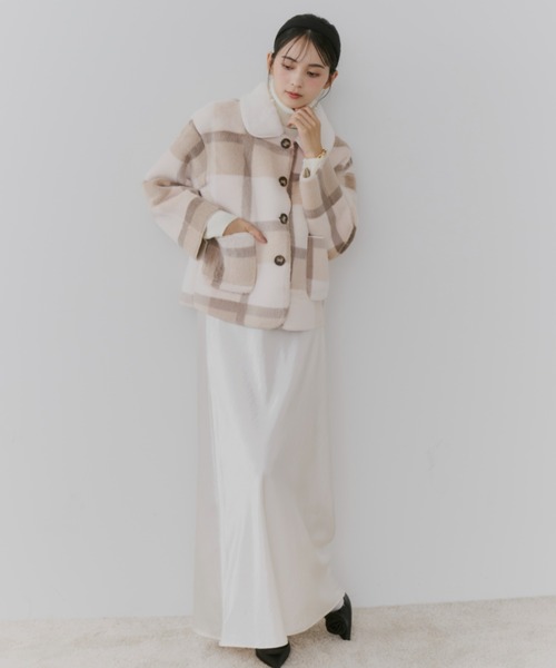 TITTY＆CO. コート ピーコート チェック柄フェイクファーコート 