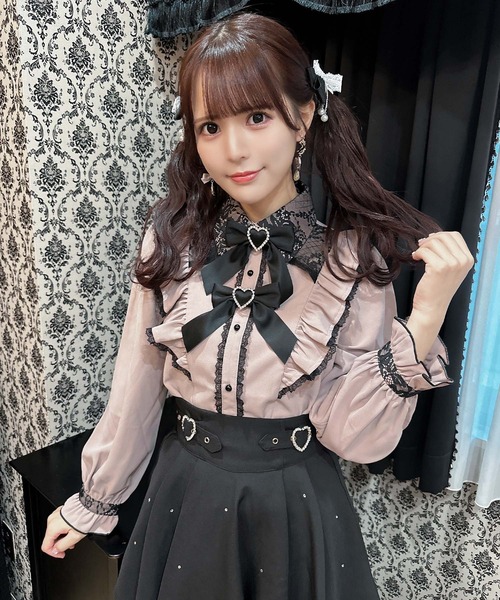 ROJITA ブラウス シャツ ダブルリボンラッフルフリル配色