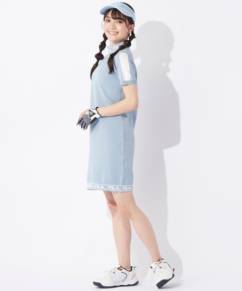 FILA GOLF ワンピース 半袖 軽量ニット 半袖モックネックワンピース