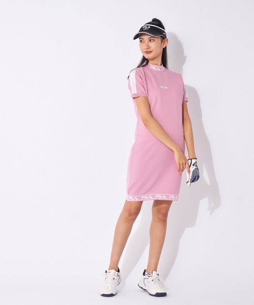 FILA GOLF ワンピース 半袖 軽量ニット 半袖モックネックワンピース