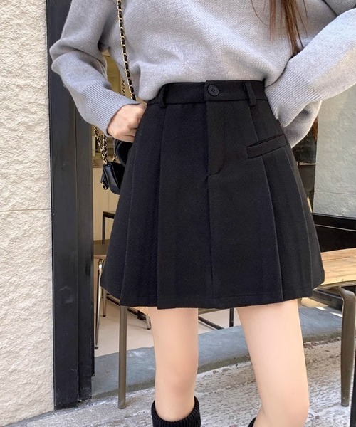 leune（ルネ） スカート フェイクウールボックスプリーツミニスカート