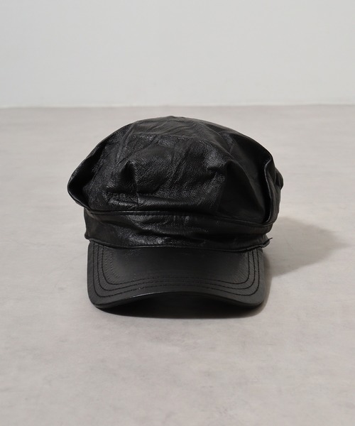 黒 レザー キャスケット ALL LEATHER CORDEL 7(ONESIZE BLACK): キャスケット｜帽子通販