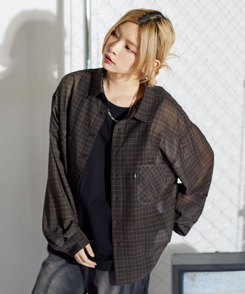 シャツ ミニチェック長袖シアーシャツ「UNISEX」 メンズ レディース