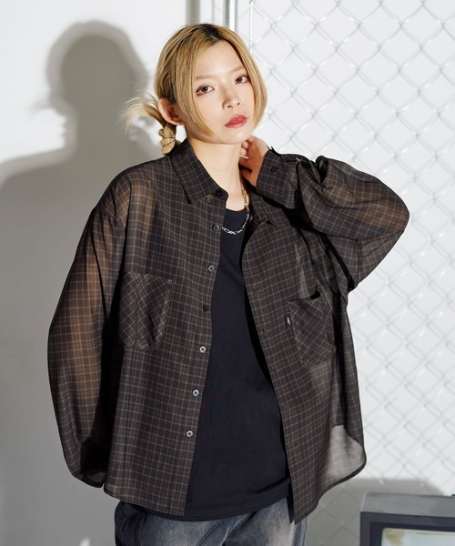 シャツ ミニチェック長袖シアーシャツ「UNISEX」 メンズ レディース