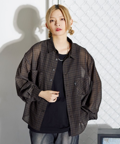 シャツ ミニチェック長袖シアーシャツ「UNISEX」 メンズ レディース