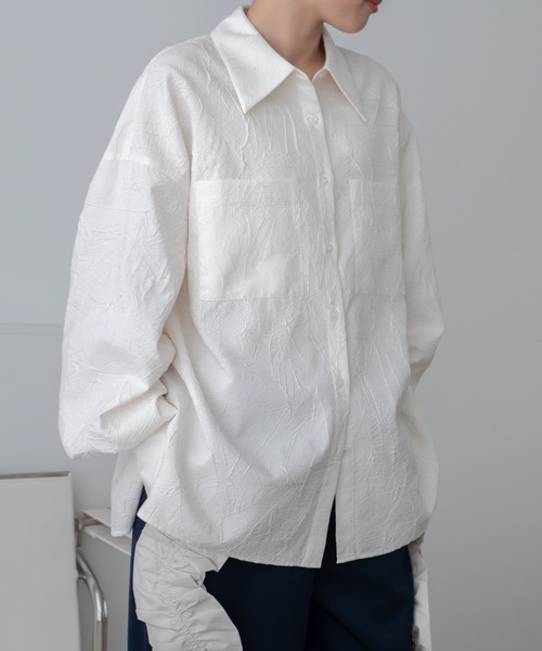 ブラウス シャツ ワッシャー箔オーバーシャツジャケット/ユニセックス レディース メンズ ブラウス シャツ ワッシャー箔オーバーシャツジャケット/ユニ