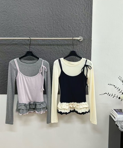 leune（ルネ） tシャツ フリルキャミソールレイヤードロンT レディース