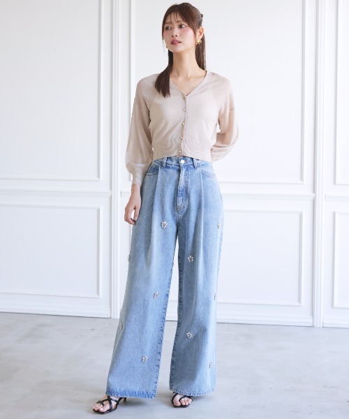 AND COUTURE ビジュータックデニムパンツ ビジュータックデニムパンツ(S ブルー(ビジュー：カラフル