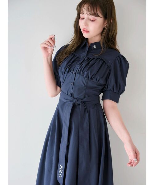 POLOBCSコラボ　コルセットスウィッチングシャツワンピースネイビーSサイズ POLO BCS ワンピース 「POLOBCSコラボ」コルセットスウィッチ