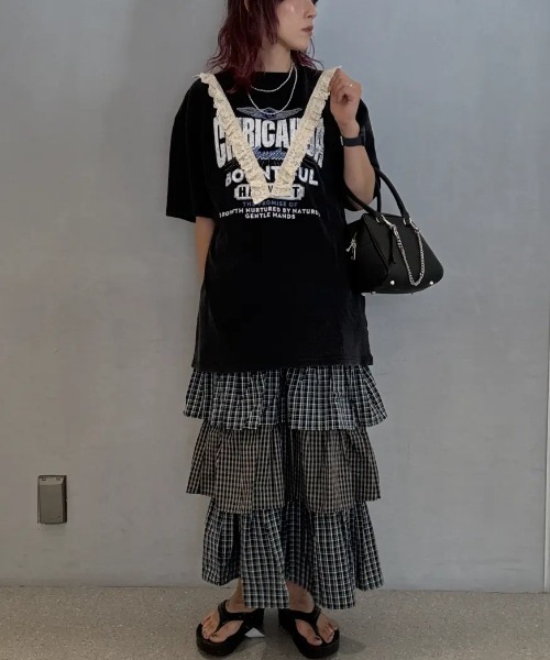 ROSE BUD（ローズバッド） ロング スカート CHECK TIERED SKIRT