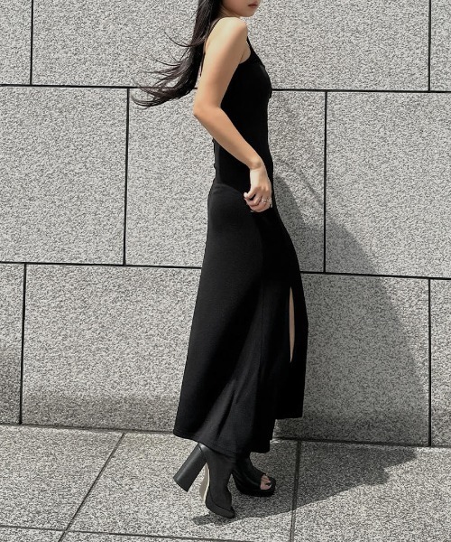 LVEU. ワンピース 黒 ロング LVEU.】ハートネックストレッチロングワンピース / ロングワンピ