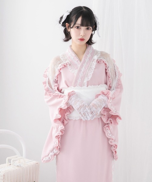 フリルレース 【簡単浴衣＋帯付き 】セット 大和撫子 フリルレース付き浴衣帯セット 姫系の通販 by
