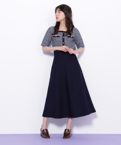 B6656■新品■JILL STUART ジルスチュアート ワンピース 0 JILL by STUART ワンピース ミックスツイード切替ニット