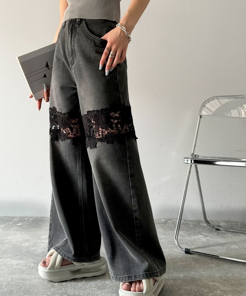 「mily bilet」 加工デニムパンツ LARGE ブラック レディース